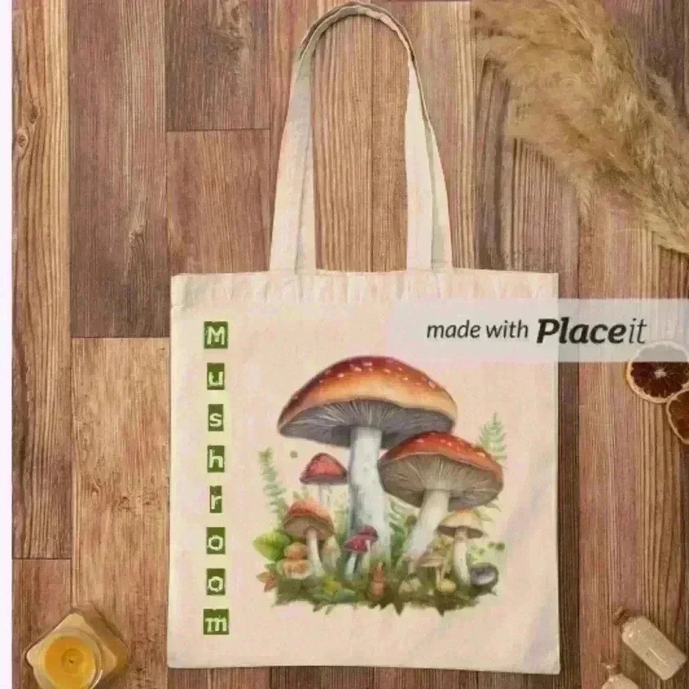 Mushroom  canvas recycled tote bag print - Picture 3 of 4